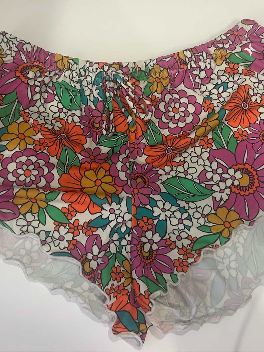 Hurley Floral Ruffle Swim Coverup Shorts - Pink, Orange, Green, White